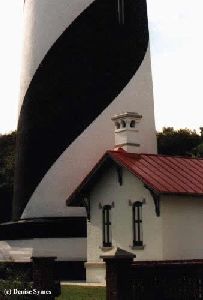 Detail view of the lighthouse entrance building..