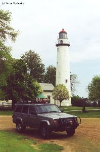 My Jeep Cherokee in front of the lighthouse.