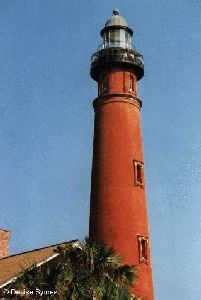 Upper half of the lighthouse tower.