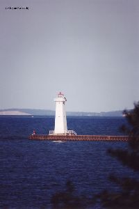 The Sodus lighthouse at the end of the pier.