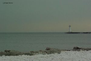 The lighthouse, lake, and ice.