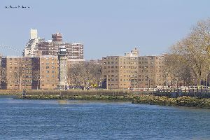 The Blackwell Island Lighthouse stands along the East River.