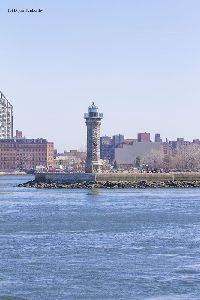 The Blackwell Island Lighthouse stands at the tip of Roosevelt Island.