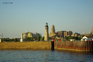 The lighthouse against the City of Buffalo.