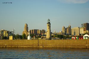 The lighthouse and the city.