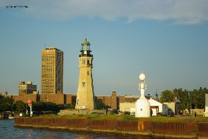 The lighthouse, the bottle light, and the HSBC Tower.