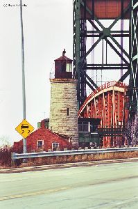 The Burlington Main light with the bridge in the background.