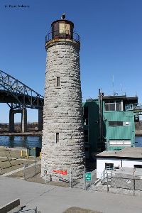 The lighthouse tower and bridge control building.