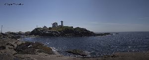 Panoramic photo of the Cape Neddick (Nubble) Lighthouse.