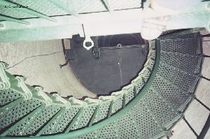 Looking down at the spiral steps.