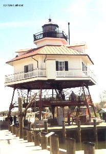 Close up of the Drum Point lighthouse.