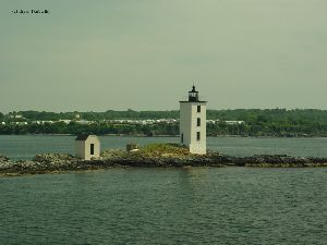 The lighthouse on the island.