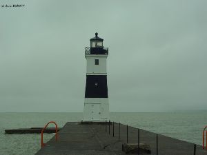 The North Pier light on a cold gray day.