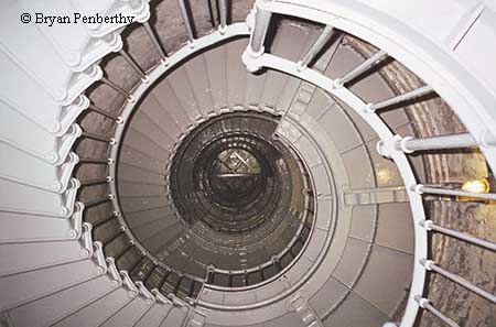 Photo showing the spiral stairs inside the Grays Harbor Lighthouse