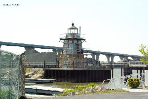 The lighthouse undergoes renovation.