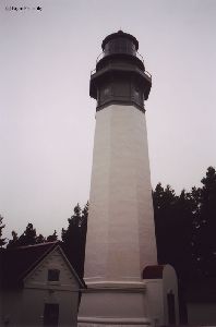 The Grays Harbor Lighthouse on a grey rainy day.