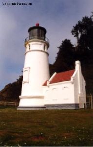 Close up frontal shot of the lighthouse.