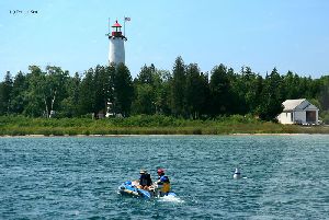Supplies being brought out to the lighthouse.