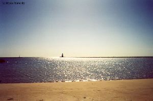 Distance shot from shore of the lighthouse.