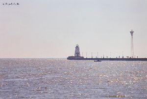 Distance shot, water in foreground