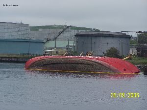 The lightship after rolling over in the harbor.