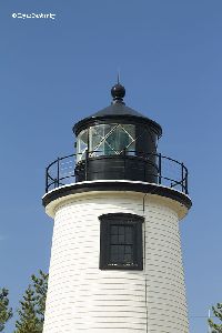 Close up of the Newburyport Harbor (Plum Island) lighthouse.