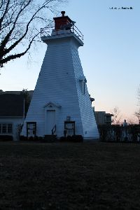 Dusk falls at the rear range light.