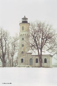Beautiful shot of the tower in the snow.