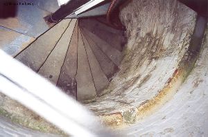 Looking down the stairs.