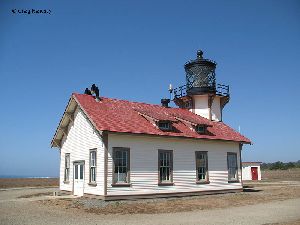 Side view of the Point Cabrillo Lighthouse.