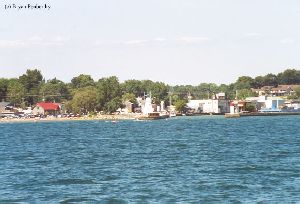 Port Dover lighthouse as viewed from the water.