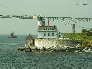 The lighthouse and the Newport Bridge.