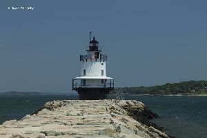 Looking down the breakwater at the Spring Point Ledge Lighthouse.