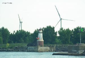 The lighthouse and giant power windmills.