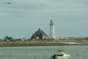 A boat in the harbor, the tower.