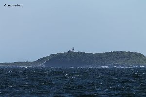 Seguin Island Lighthouse as viewed from the Atlantic Ocean.
