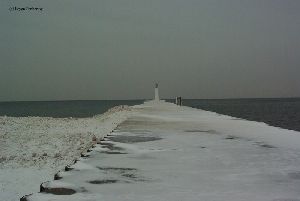 The shore is extended by several feet of ice.
