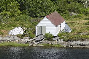 The Squirrel Point Lighthouse boathouse.