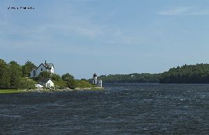Looking downriver at the Squirrel Point Lighthouse.