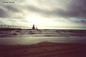 Shot of the lighthouses from the beach.