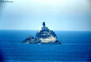 The lighthouse out on the rock.