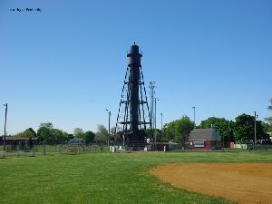 Baseball field in the front of the tower.