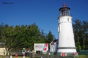 Beautiful close up shot of the Umpqua River Lighthouse.