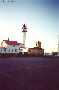 Parking lot and lighthouse.